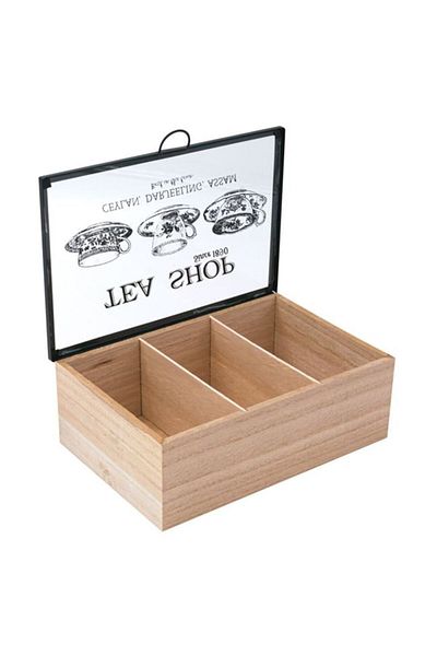 OEM Wooden box, 3 compartments, Glass lid, ideal for tea storage, black - brown, 24 x 16 x 8.5 cm
