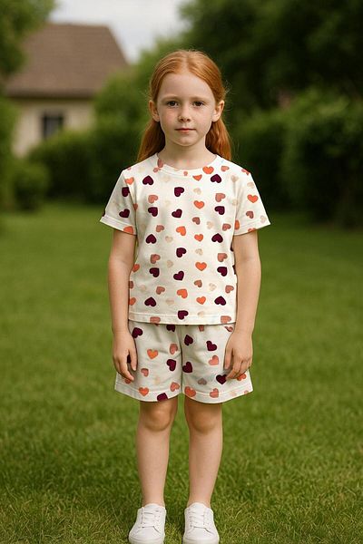 LUESS Girl's Colorful Hearts 100% Cotton Pajama Set (3-4 Years 8-9 Years)
