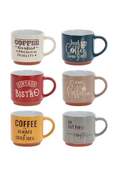 Excellent Set of colorful coffee cups 260 ml with decoration 6 pcs