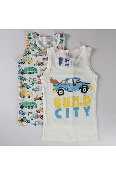 elmas kids Boy's 100% Cotton Car Patterned 2-Pack Undershirt (T-Shirt)