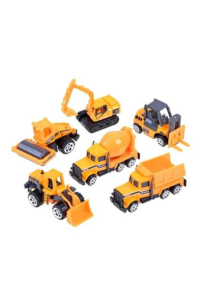 indiggo Set 6 Masinute Metalice pentru Copii, Model Santier, Include Excavator si Camioane, Galben