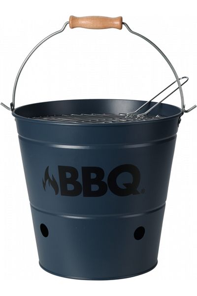 Koopman Găleată portabilă pentru grătar din metal, Ø26 cm, culoare albastru închis