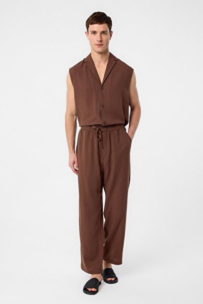 Antioch Coffee Linen Blend Sleeveless Men's Shirt