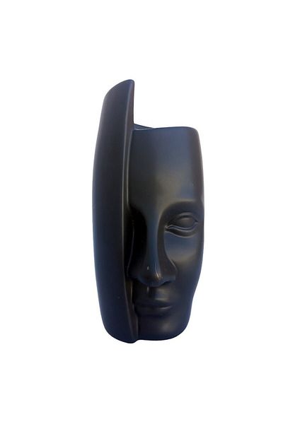OEM Vaza din ceramica in forma de chip uman, 7x15 cm, Negru