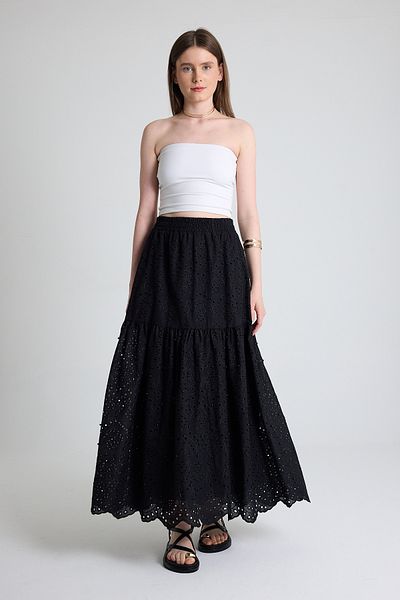 Rays Black Pearl Detailed Waist Elastic Skirt 4422A