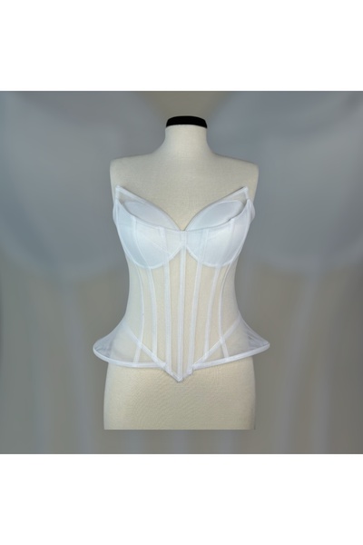 MODA Ecru Transparent Underwire Corset -Peplum Ready Size Wedding Dress-Party