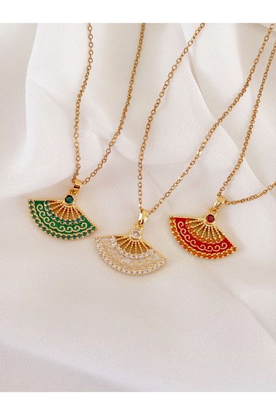 DURUATELİER Green Zircon Stone Fan Necklace