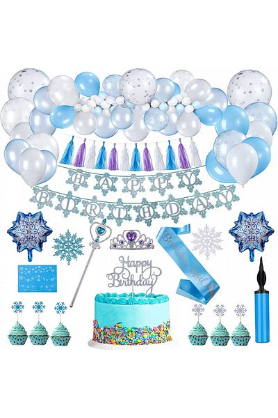 FORMIZON birthday set, latex/plastic, blue/silver, 90 pieces