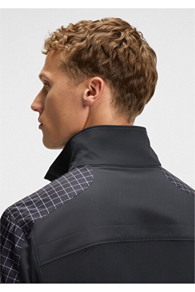 BOSS Erkek Regular Fit Kare Desenli Dik Yaka Uzun Kollu Lacivert Ceket 50544080-402