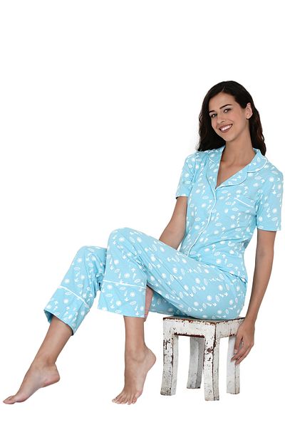 LAUREN SMITH Women's Pajama Set Half Sleeve Top with pants 2 Piece Sleepwear Cotton Ladies Soft Pjs Lounge Set