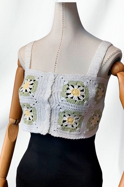 Uretti - Star 7202 8363 Hand Knitted Summer White Women's Bustier / Crop Blouse - 36/38/40 - Green