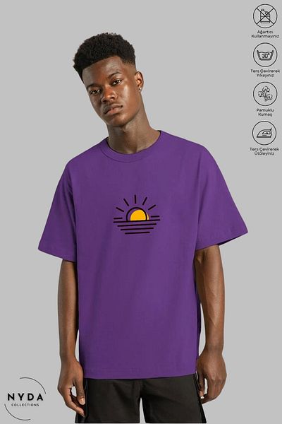 Nyda Collections Unisex Crew Neck Sunset εμπριμέ βαμβακερό μπλουζάκι με κοντό μανίκι