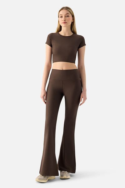 Superstacy Melina High Waist Flared Leg Bitter Brown Sports Leggings