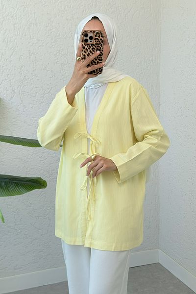 Salih Çelebi Three Lace Hijab Kimono 2339 - Yellow