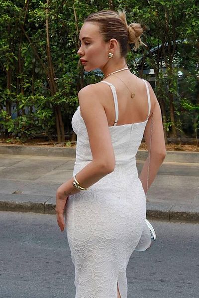 ZISHAN Strappy Lace Midi Dress - White with Black Options |   For Special Occasions and Invitations 887