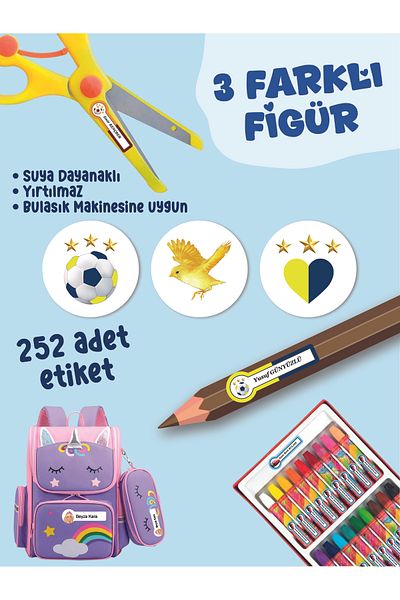YUNUS COPY School Label Pen Notebook Label Yellow Navy Blue Team Themed Special Name Writable Label - 252Pcs