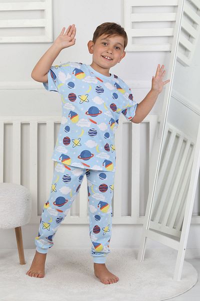 ZUZUNGA Set pijamale pentru băieți cu mâneci scurte Planet Pattern