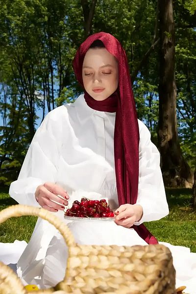 Madame Polo Σάλι Ζακάρ με μοτίβο Elegance Lace - Claret Red