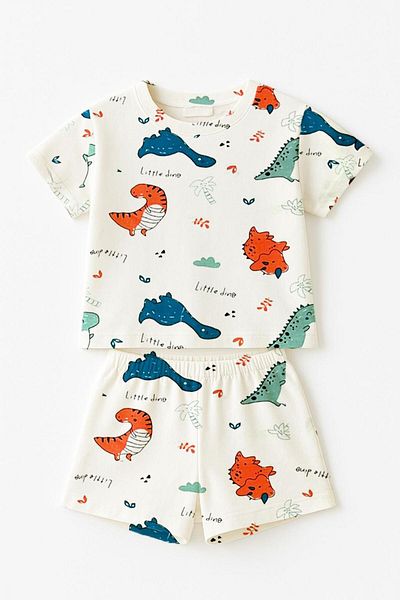 LUESS Boys' 100% Cotton Colorful Dinosaur Shorts Pajama Set (3-4 Years Old 8-9 Years Old)