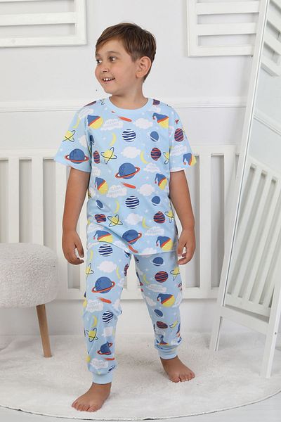 ZUZUNGA Set pijamale pentru băieți cu mâneci scurte Planet Pattern