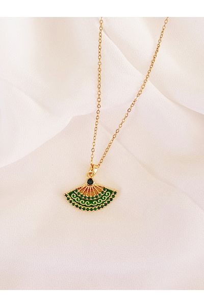 DURUATELİER Green Zircon Stone Fan Necklace