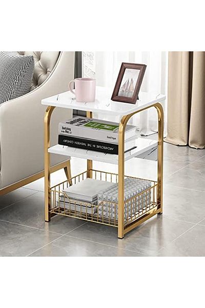 Generic ROBEET 3-Tier Metal Side Table with Storage, Very Stable and Easy to Assemble Living Room Side Table