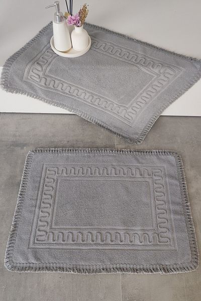 Sevim Set 2 prosoape pentru picioare cu ciucuri-50 x 70 cm-100% bumbac-Mop-Gri