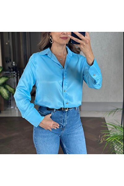 KAROL Gold Düğmeli Saten Gömlek