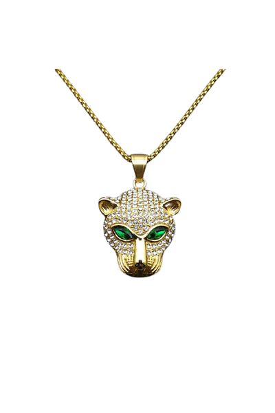 xUPING Cubic design chain with leopard head pendant, zirconia stones, gold plated 18K, gold