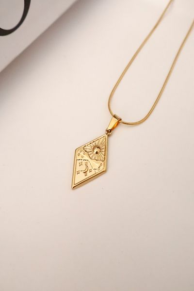 DEMOKAN Women's Steel Necklace Angled Drop Plate Day Anniversary Necklace