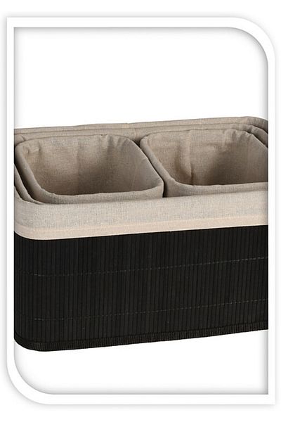Excellent Set of 4 bamboo/black textile storage baskets