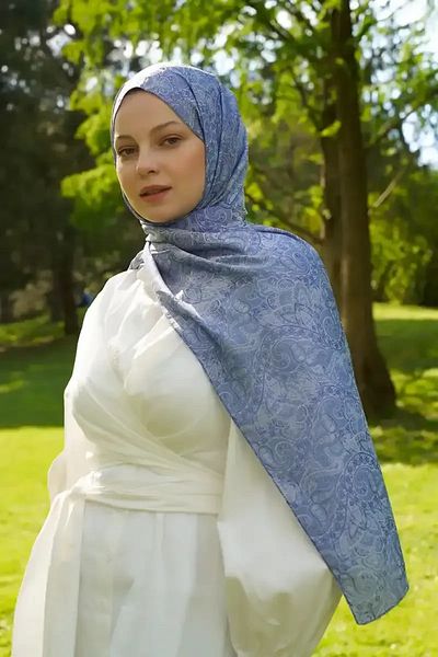Madame Polo Σάλι ζακάρ με έθνικ μοτίβο Elegance - Μπλε