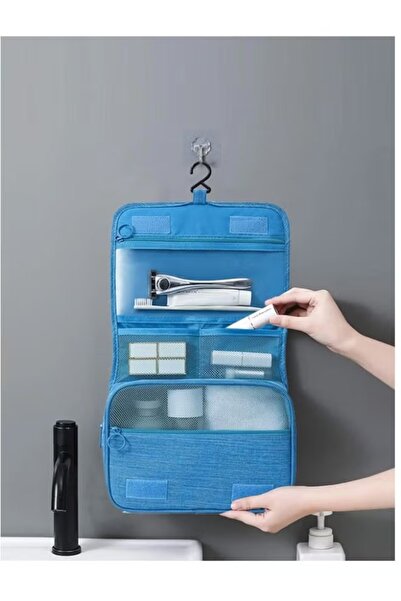 DRAMA HOME حقيبة مستحضرات تجميل قابلة للتعليق ومناسبة للسفر أزرق فاتح