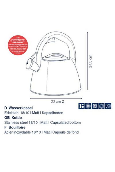 Kela Vitus stainless steel whistling kettle 2.4l, matt silver
