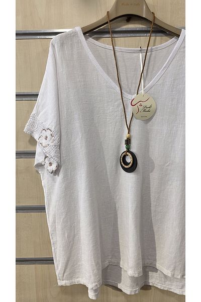 Park Moda Italian Necklace Blouse with Sequin Lace Detail