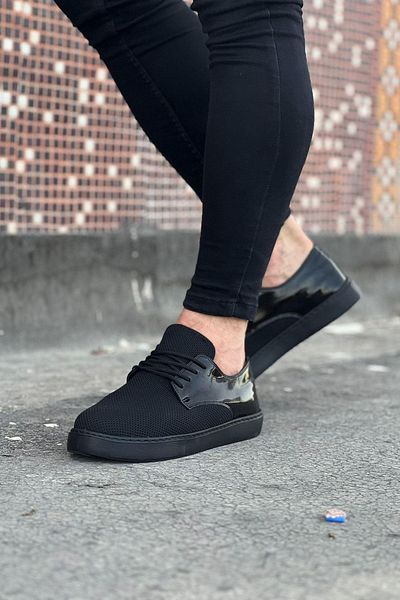 Celira Hs016 Charcoal Patent Leather Knitwear Men's Casual Shoes