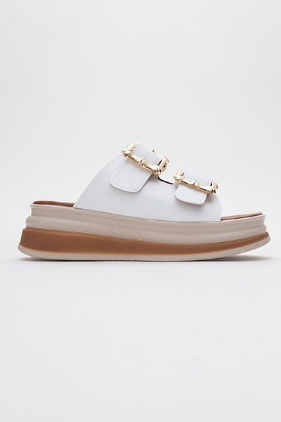 CCWAY AYAKKABI Women's Double Buckle Slippers White