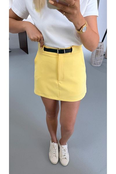 Sezgi Tekin Belted Pocket Detail Yellow Shorts Skirt
