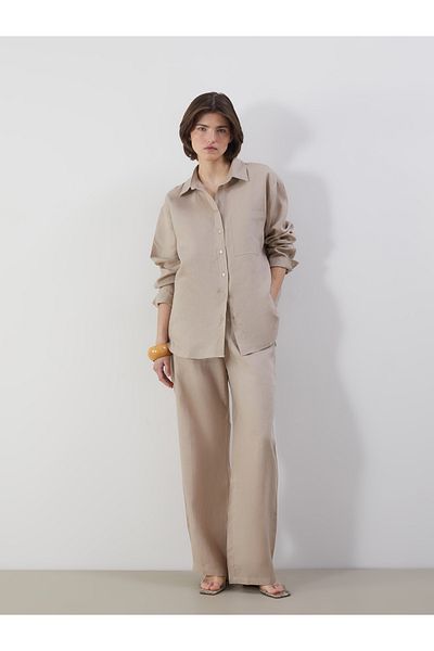 LC Waikiki Elastic Waist Linen Women's Trousers
