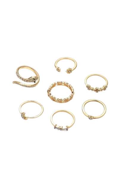 huitich 7 Pcs Gold Colour Ring Set Elegant Stackable Rings (Sizes: 5.4, 6, 6.5, 6.8, 7, 8.4, 9)
