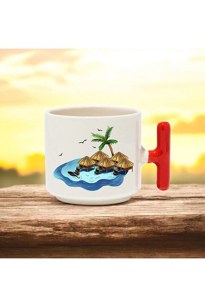 BB TRADE Maldives t Handle Ceramic Printed Mug 250 ml