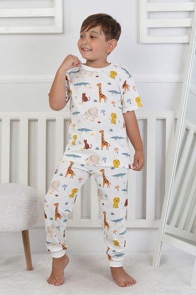ZUZUNGA Short Sleeve Animal Print Patterned Boys Pajama Set