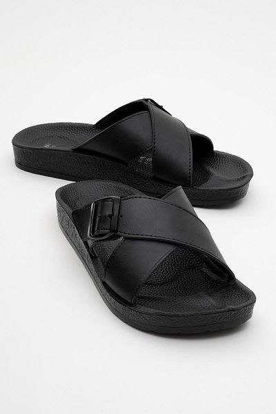 CCWAY AYAKKABI Men's Buckle Cross Strap Slippers - 2227 Black