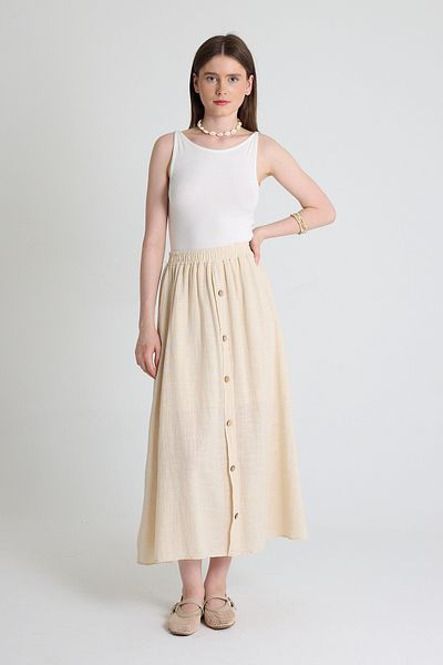 Rays Natural Linen Look 100% Cotton Buttoned Midi Skirt 3419