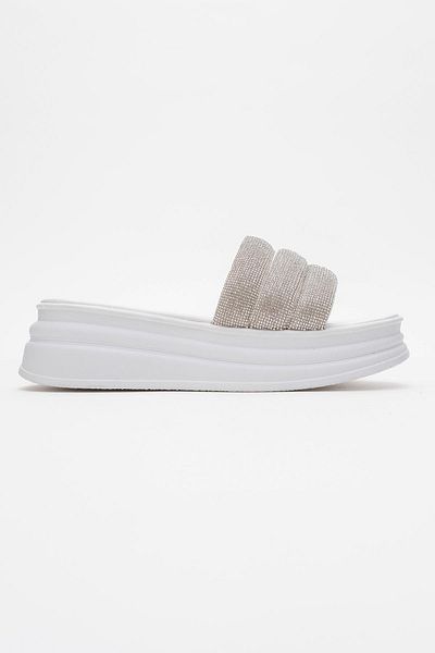 CCWAY AYAKKABI Women's Thick Stone Ribbed Slippers White