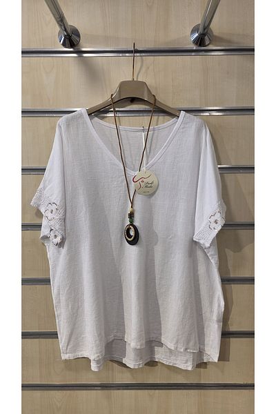 Park Moda Italian Necklace Blouse with Sequin Lace Detail