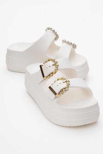 CCWAY AYAKKABI Women's Buckle Slippers BEIGE