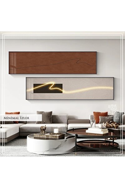 Tablomtr Dijital Baskılı Metal Çerçeveli Camlı 2'li Dekoratif Tablo - Minimal İzler