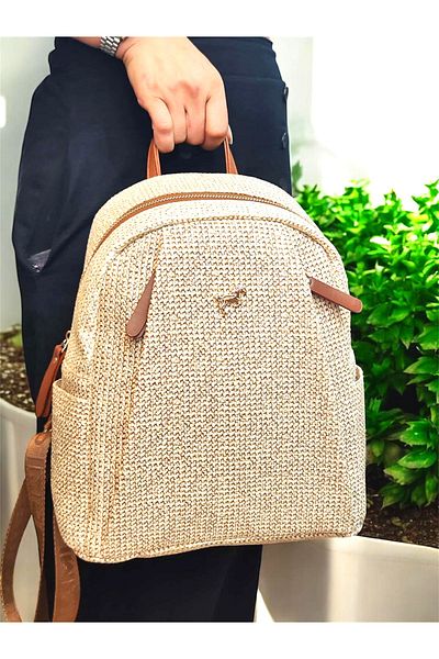 Miami Polo Women's Straw Fabric Casual Backpack