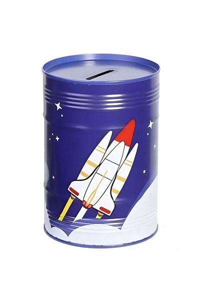 PUFO Pușculiță metalică cu forma rachetei spațiale, 13 cm, albastră